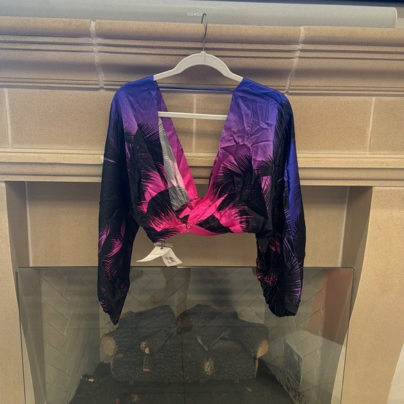 RETROFETE Clarisa Silk Top in Sunset Palm Print NWT size xs - Picture 5 of 6